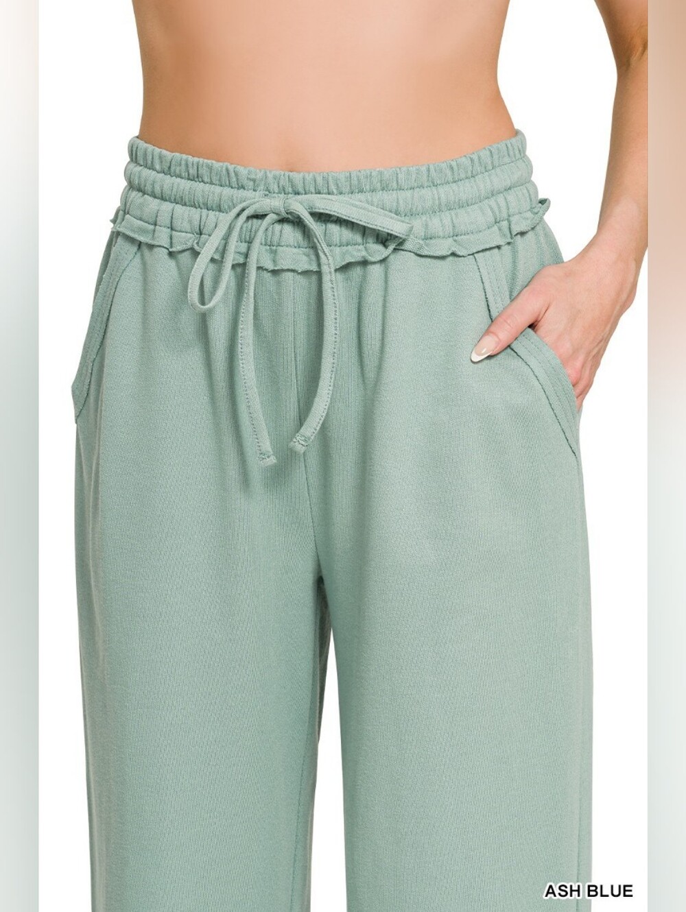 Zenana French Terry Wide Leg Sweatpants- Ash Blue - Picture 5 of 8